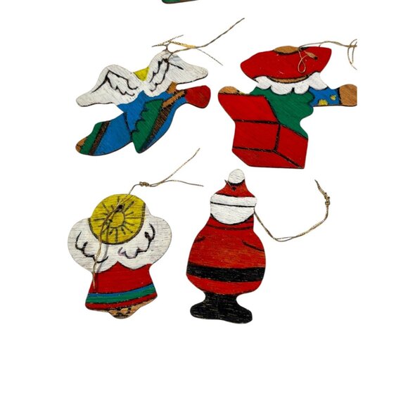 Vintage Hand-Painted Wooden Christmas Ornaments Set Of 10 Holiday Decor Angels S - Picture 4 of 5